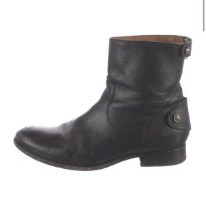 Frye Black Leather Moto Ankle Booties